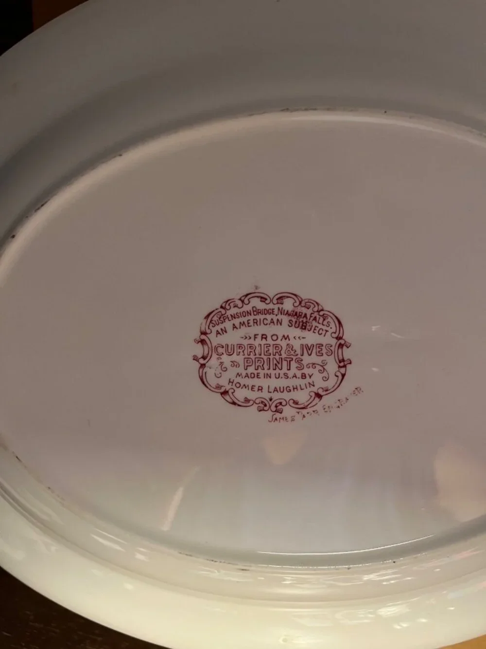 Currier and Ives Suspension Bridge Niagara Falls Oval Platter A754